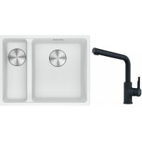 Franke Maris MRG 160-34-15SBL zlewozmywak 52x40 cm Fragranite biały polarny z baterią kuchenną Urban czarny mat (1250687271, 1150627523)