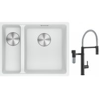 Franke Maris MRG 160-34-15SBL zlewozmywak 52x40 cm Fragranite biały polarny z baterią kuchenną Vital Semi-Pro czarny mat/stal (1250687271, 1200621313)