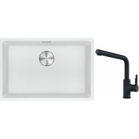 Franke Maris MRG 110-62 zlewozmywak 62x40 cm Fragranite biały polarny z baterią kuchenną Urban czarny mat (1250687259, 1150627523)