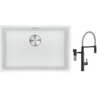 Franke Maris MRG 110-62 zlewozmywak 62x40 cm Fragranite biały polarny z baterią kuchenną Vital Semi-Pro czarny mat/stal (1250687259, 1200621313)