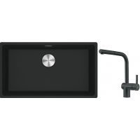 Franke Maris MRG 110-72 zlewozmywak 72x40 cm Fragranite czarny mat z baterią kuchenną Atlas czarna stal szlachetna (1250687260, 1150550427)