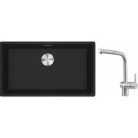 Franke Maris MRG 110-72 zlewozmywak 72x40 cm Fragranite czarny mat z baterią kuchenną Atlas stal szlachetna (1250687260, 1150521439)