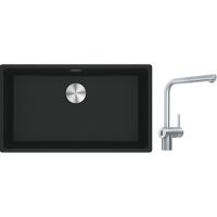 Franke Maris MRG 110-72 zlewozmywak 72x40 cm Fragranite czarny mat z baterią kuchenną Atlas Neo Sensor stal szlachetna (1250687260, 1150625523)