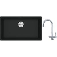 Franke Maris MRG 110-72 zlewozmywak 72x40 cm Fragranite czarny mat z baterią kuchenną Eos stal szlachetna (1250687260, 1200179979)