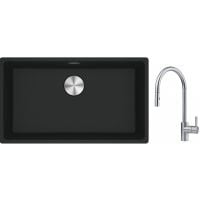 Franke Maris MRG 110-72 zlewozmywak 72x40 cm Fragranite czarny mat z baterią kuchenną Eos stal szlachetna (1250687260, 1150590045)