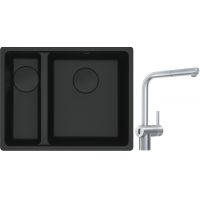 Franke Maris MRG 160-34-15SBL zlewozmywak 52x40 cm Fragranite czarny mat  z baterią kuchenną Atlas Neo Sensor stal szlachetna (1250697756, 1150625523)