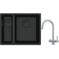 Franke Maris MRG 160-34-15SBL zlewozmywak 52x40 cm Fragranite czarny mat  z baterią kuchenną Eos stal szlachetna (1250697756, 1200179979)