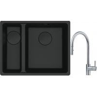 Franke Maris MRG 160-34-15SBL zlewozmywak 52x40 cm Fragranite czarny mat  z baterią kuchenną Eos stal szlachetna (1250697756, 1150590045)