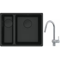 Franke Maris MRG 160-34-15SBL zlewozmywak 52x40 cm Fragranite czarny mat  z baterią kuchenną Leda Neo stal szlachetna (1250697756, 1150590047)