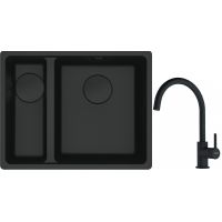 Franke Maris MRG 160-34-15SBL zlewozmywak 52x40 cm Fragranite czarny mat  z baterią kuchenną Lina czarny mat (1250697756, 1150626019)