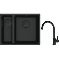 Franke Maris MRG 160-34-15SBL zlewozmywak 52x40 cm Fragranite czarny mat  z baterią kuchenną Lina onyx (1250697756, 1150626020)