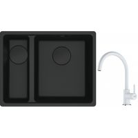 Franke Maris MRG 160-34-15SBL zlewozmywak 52x40 cm Fragranite czarny mat  z baterią kuchenną Lina biały polarny (1250697756, 1150626024)