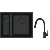 Franke Maris MRG 160-34-15SBL zlewozmywak 52x40 cm Fragranite czarny mat  z baterią kuchenną Lina czarny mat (1250697756, 1150626053)