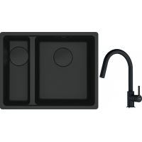 Franke Maris MRG 160-34-15SBL zlewozmywak 52x40 cm Fragranite czarny mat  z baterią kuchenną Lina onyx (1250697756, 1150626055)