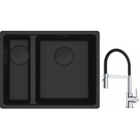 Franke Maris MRG 160-34-15SBL zlewozmywak 52x40 cm Fragranite czarny mat  z baterią kuchenną Lina chrom/czarny (1250697756, 1150626085)