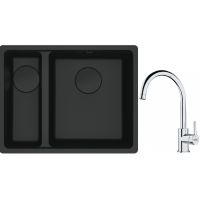 Franke Maris MRG 160-34-15SBL zlewozmywak 52x40 cm Fragranite czarny mat  z baterią kuchenną Lina chrom (1250697756, 1150693228)