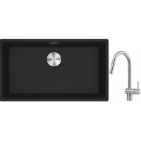 Franke Maris MRG 110-72 zlewozmywak 72x40 cm Fragranite czarny mat z baterią kuchenną Leda Neo stal szlachetna (1250687260, 1150590047)