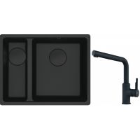 Franke Maris MRG 160-34-15SBL zlewozmywak 52x40 cm Fragranite czarny mat  z baterią kuchenną Urban czarny mat (1250697756, 1150627523)