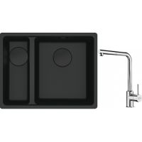 Franke Maris MRG 160-34-15SBL zlewozmywak 52x40 cm Fragranite czarny mat  z baterią kuchenną Sirius Side chrom (1250697756, 1150668280)
