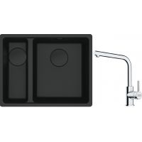 Franke Maris MRG 160-34-15SBL zlewozmywak 52x40 cm Fragranite czarny mat  z baterią kuchenną Lina chrom (1250697756, 1150693230)