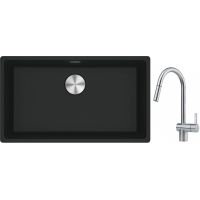 Franke Maris MRG 110-72 zlewozmywak 72x40 cm Fragranite czarny mat z baterią kuchenną Leda Neo stal szlachetna (1250687260, 1150590047)