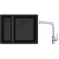 Franke Maris MRG 160-34-15SBL zlewozmywak 52x40 cm Fragranite czarny mat  z baterią kuchenną Lina chrom (1250697756, 1150712420)