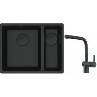 Franke Maris MRG 160-34-15SBR zlewozmywak 52x40 cm Fragranite czarny mat z baterią kuchenną Atlas czarna stal szlachetna (1250697755, 1150550427)