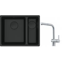 Franke Maris MRG 160-34-15SBR zlewozmywak 52x40 cm Fragranite czarny mat z baterią kuchenną Atlas stal szlachetna (1250697755, 1150521439)