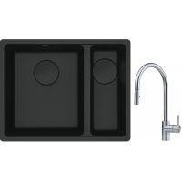 Franke Maris MRG 160-34-15SBR zlewozmywak 52x40 cm Fragranite czarny mat z baterią kuchenną Eos stal szlachetna (1250697755, 1150590045)