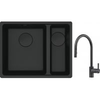 Franke Maris MRG 160-34-15SBR zlewozmywak 52x40 cm Fragranite czarny mat z baterią kuchenną Eos czarna stal szlachetna (1250697755, 1150613671)