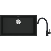 Franke Maris MRG 110-72 zlewozmywak 72x40 cm Fragranite czarny mat z baterią kuchenną Lina czarny mat (1250687260, 1150626019)