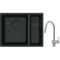 Franke Maris MRG 160-34-15SBR zlewozmywak 52x40 cm Fragranite czarny mat z baterią kuchenną Leda Neo stal szlachetna (1250697755, 1150590047)