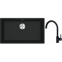 Franke Maris MRG 110-72 zlewozmywak 72x40 cm Fragranite czarny mat z baterią kuchenną Lina onyx (1250687260, 1150626020)