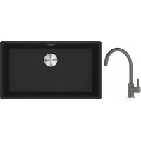 Franke Maris MRG 110-72 zlewozmywak 72x40 cm Fragranite czarny mat z baterią kuchenną Lina kamienny szary (1250687260, 1150626022)