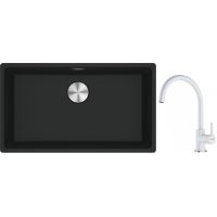 Franke Maris MRG 110-72 zlewozmywak 72x40 cm Fragranite czarny mat z baterią kuchenną Lina biały polarny (1250687260, 1150626024)