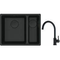 Franke Maris MRG 160-34-15SBR zlewozmywak 52x40 cm Fragranite czarny mat z baterią kuchenną Lina czarny mat (1250697755, 1150626019)