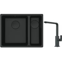 Franke Maris MRG 160-34-15SBR zlewozmywak 52x40 cm Fragranite czarny mat z baterią kuchenną Mythos czarna stal szlachetna (1250697755, 1150550441)