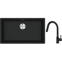 Franke Maris MRG 110-72 zlewozmywak 72x40 cm Fragranite czarny mat z baterią kuchenną Lina czarny mat (1250687260, 1150626053)