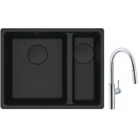 Franke Maris MRG 160-34-15SBR zlewozmywak 52x40 cm Fragranite czarny mat z baterią kuchenną Pescara L Slide-In chrom (1250697755, 1150538940)
