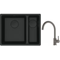 Franke Maris MRG 160-34-15SBR zlewozmywak 52x40 cm Fragranite czarny mat z baterią kuchenną Lina kamienny szary (1250697755, 1150626022)