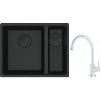 Franke Maris MRG 160-34-15SBR zlewozmywak 52x40 cm Fragranite czarny mat z baterią kuchenną Lina biały polarny (1250697755, 1150626024)