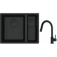 Franke Maris MRG 160-34-15SBR zlewozmywak 52x40 cm Fragranite czarny mat z baterią kuchenną Lina czarny mat (1250697755, 1150626053)