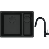Franke Maris MRG 160-34-15SBR zlewozmywak 52x40 cm Fragranite czarny mat z baterią kuchenną Lina onyx (1250697755, 1150626055)