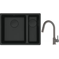 Franke Maris MRG 160-34-15SBR zlewozmywak 52x40 cm Fragranite czarny mat z baterią kuchenną Lina kamienny szary (1250697755, 1150626057)