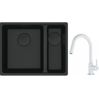 Franke Maris MRG 160-34-15SBR zlewozmywak 52x40 cm Fragranite czarny mat z baterią kuchenną Lina biały polarny (1250697755, 1150626081)