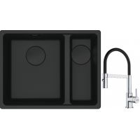 Franke Maris MRG 160-34-15SBR zlewozmywak 52x40 cm Fragranite czarny mat z baterią kuchenną Lina chrom/czarny (1250697755, 1150626085)