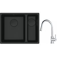 Franke Maris MRG 160-34-15SBR zlewozmywak 52x40 cm Fragranite czarny mat z baterią kuchenną Lina chrom (1250697755, 1150693229)