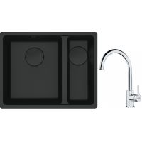 Franke Maris MRG 160-34-15SBR zlewozmywak 52x40 cm Fragranite czarny mat z baterią kuchenną Lina chrom (1250697755, 1150693228)