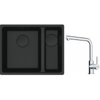 Franke Maris MRG 160-34-15SBR zlewozmywak 52x40 cm Fragranite czarny mat z baterią kuchenną Lina chrom (1250697755, 1150712420)