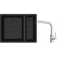 Franke Maris MRG 160-34-15SBR zlewozmywak 52x40 cm Fragranite czarny mat z baterią kuchenną Lina chrom (1250697755, 1150693230)